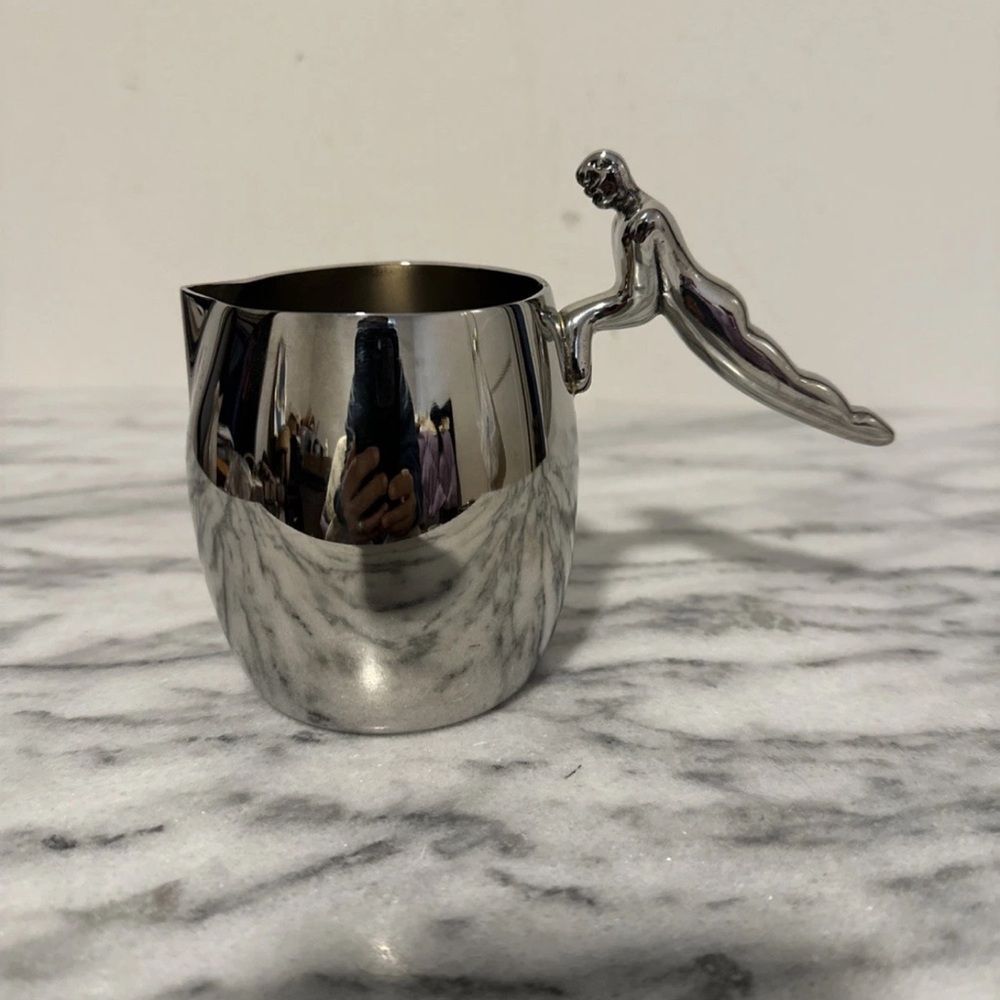 Carrol Boyes Silver Metal Pitcher Sculpted Handle South African Artist 3.5” T